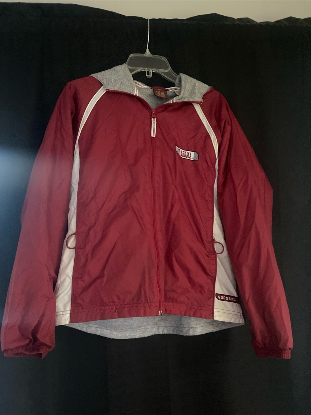 Vintage Red Oak Oklahoma Sooners Windbreaker Jacket Women's Medium Hooded Red
